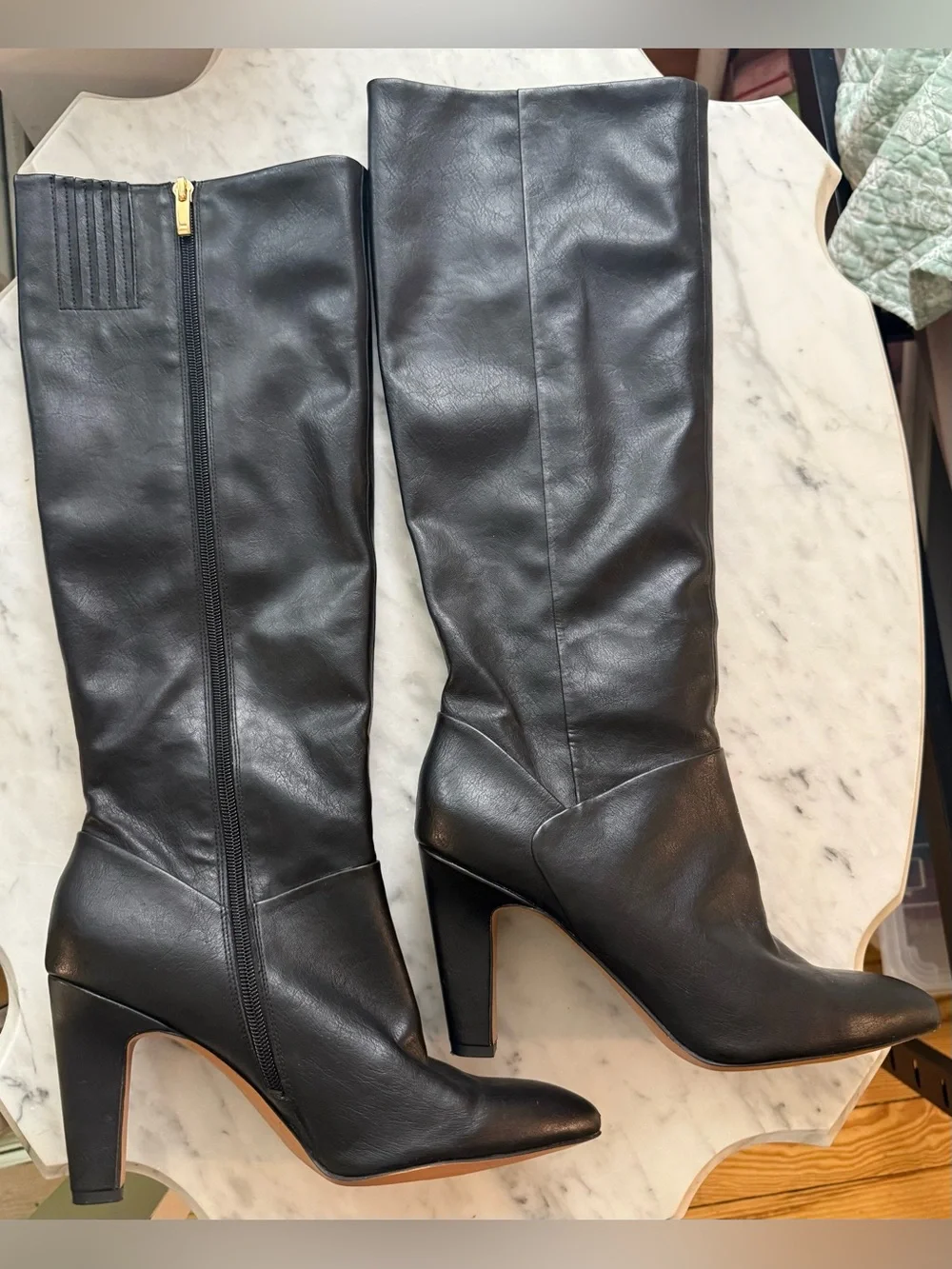 Franco Sarto Black Zip Knee-High Heel Boots size 9
